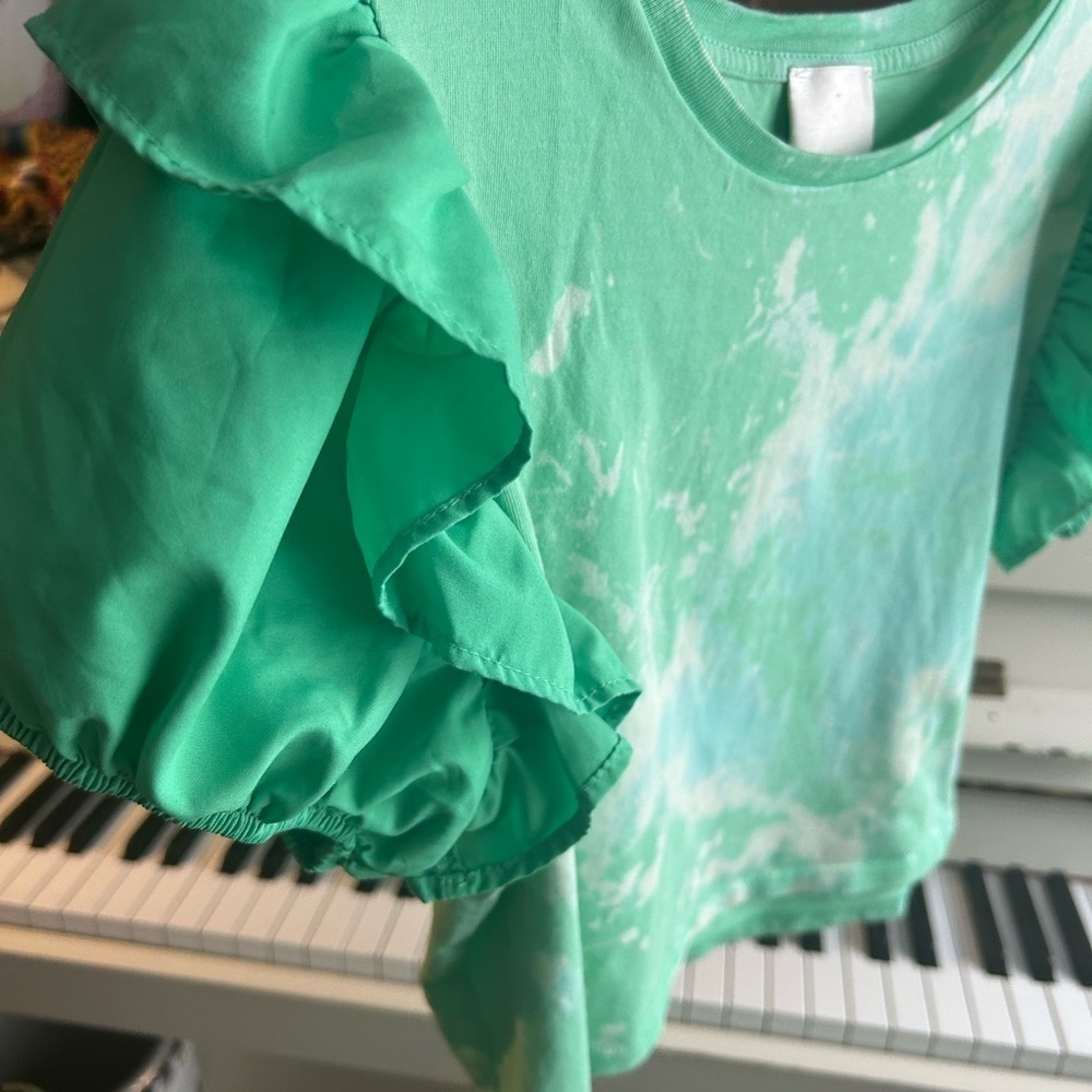 Industry Y2K Fairy Grunge Boho Tie Dye Cropped Top Frilly Sleeve - Picture 9 of 16